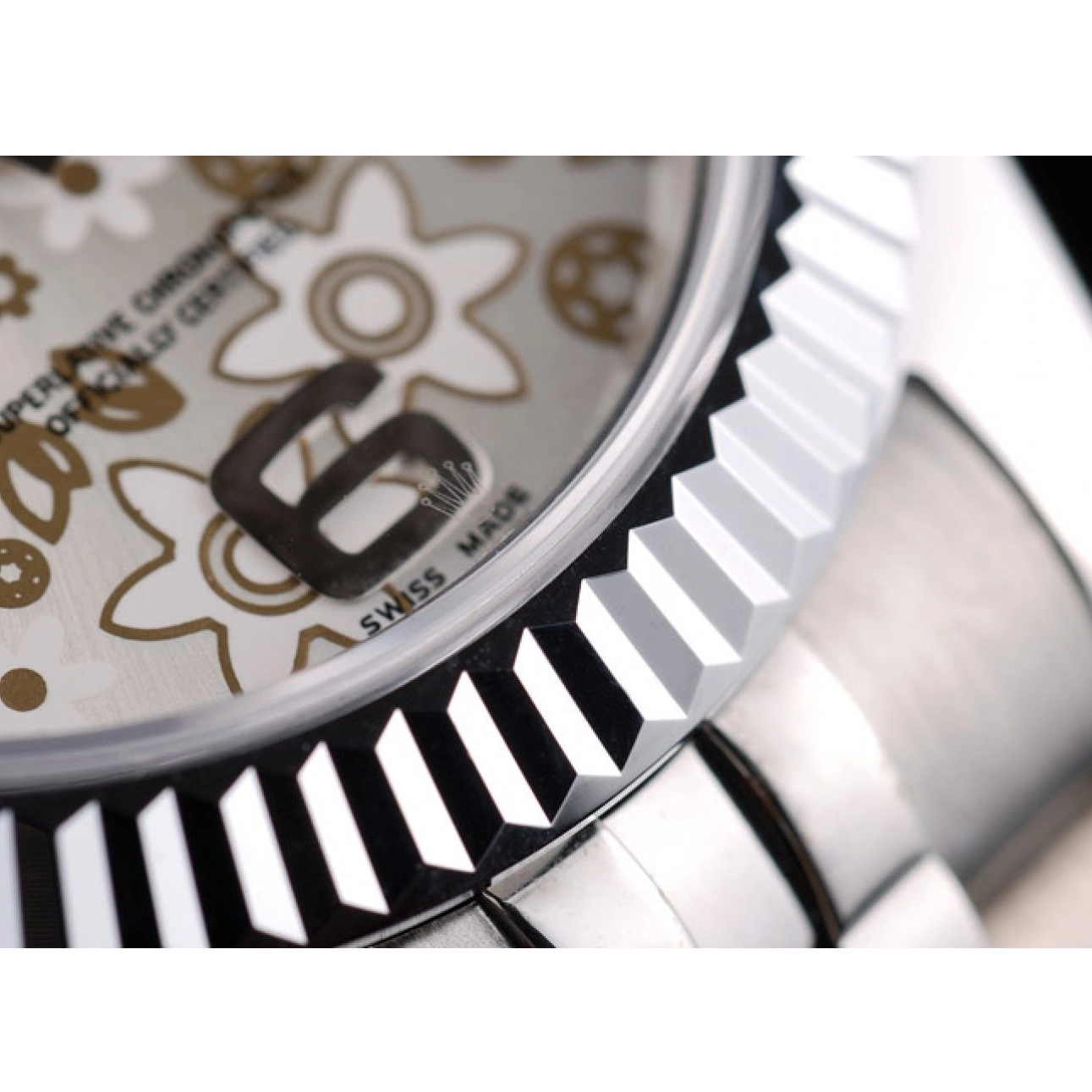 Rolex aaa copy 42001 Steel Dial Ribbed Stainless Rolex Swiss Flower Bezel Silver DateJust 0728
